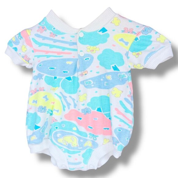 Vintage Pastel Fish Duck Ladybug Short Sleeve Onesie Bubble Romper Outfit 3m - Picture 1 of 8